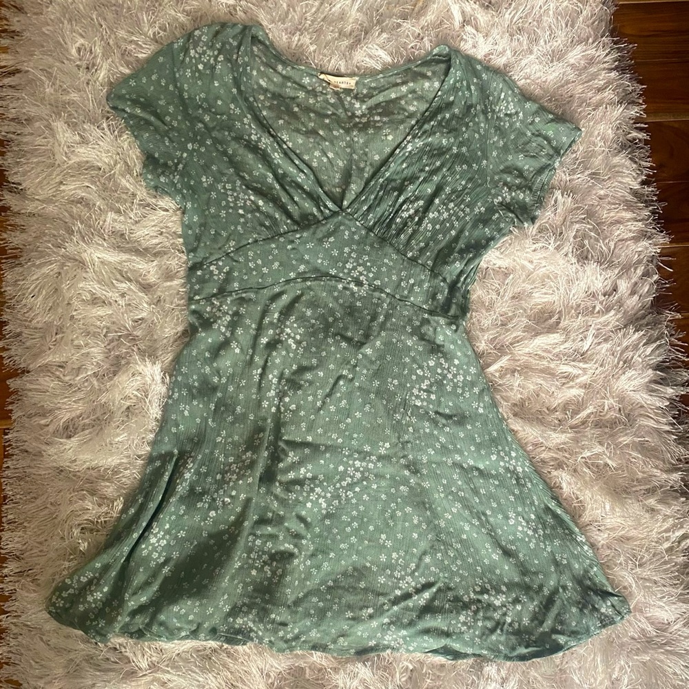 Green and white flowers sundress floral summer dress